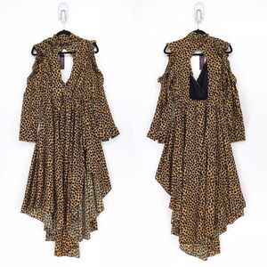 Nichole Lynel Women L Dress Leopard Print Cold Shoulder Ruffle Asymmetrical NEW
